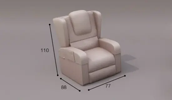 Sillón con asiento relax motorizado y elevacion para mayores. Medidas