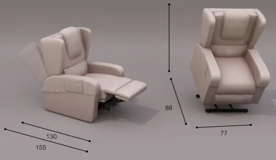 Sillón con asiento relax motorizado y elevacion para mayores. Medidas