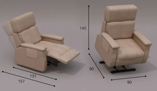 Sillón con asientos relax motorizados o elevables para mayores. Medidas