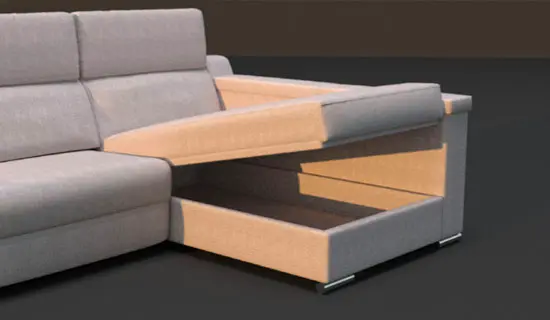 Detalle tumbona arcon almacenamiento