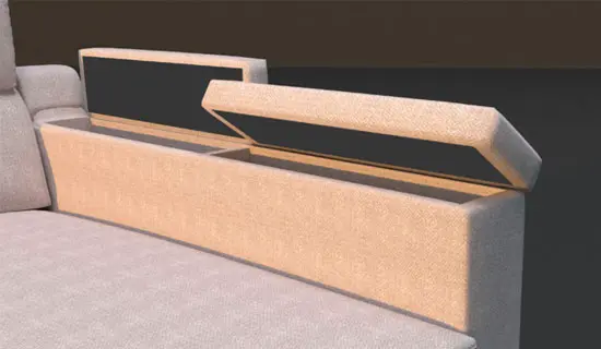 Detalle brazo de tumbona con arcon para almacenamiento