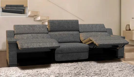 Sofa de 3 plazas con cabezal abatible y pata baja