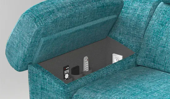 Detalle de almacenamiento brazo arcón con enchufe usb