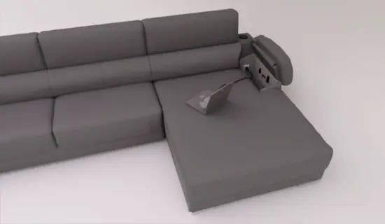 Detalle de Chaiselonge con brazo arcon enchufe y usb