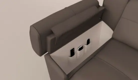 Detalle de brazo arcón para almacenamiento con enchufe y usb