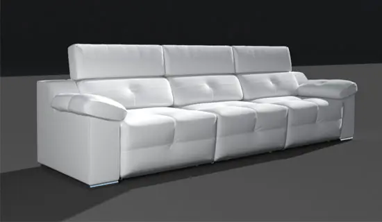Sofa 3 plazas con asientos deslizantes, cabezal abatible y pata baja