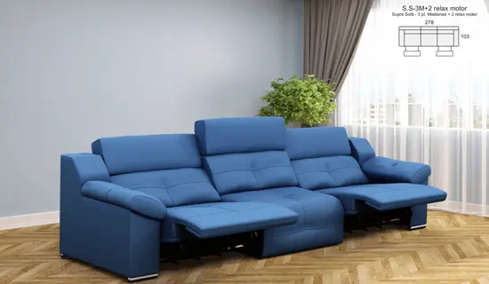Sofa de 3 plazas relax motorizado con cabezal abatible y pata baja