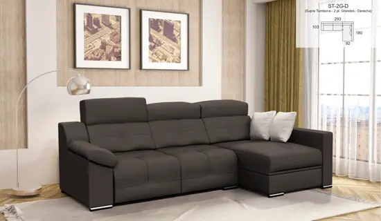 Sofa tumbona con cabezal abatible y pata baja