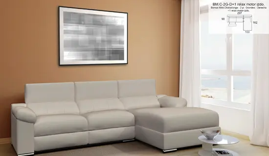 Sofa tumbona con cabezal abatible y pata baja