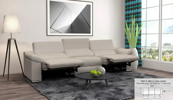 Sofa de 3 plazas relax motorizadas con cabezal abatible y pata baja