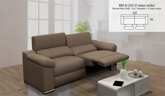 Sofa de 2 plazas relax motorizadas con cabezal abatible y pata baja