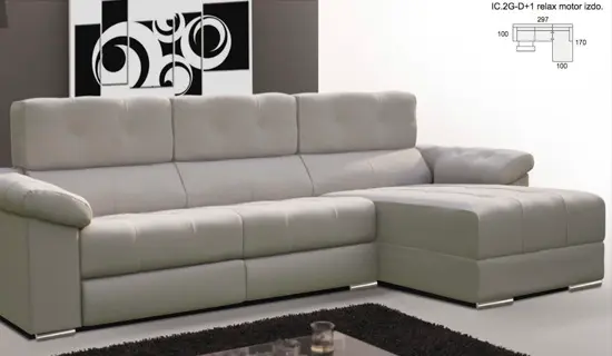 Sofá chaiselonge con cabezal abatible y pata baja