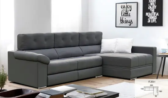 Sofá tumbona con cabezal abatible y pata baja