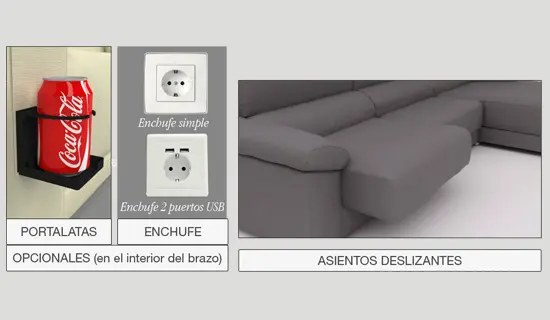 Detalle de asiento deslizante y enchufe con USB