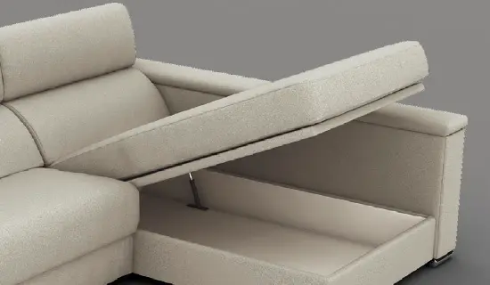 Detalle de tumbona arcón para almacenamiento